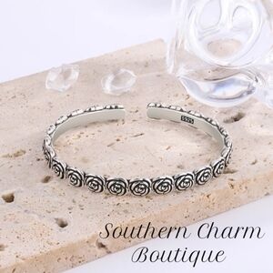 Southern Charm Boutique Sterling Silver Rose-Pattern Cuff Bracelet - Silver